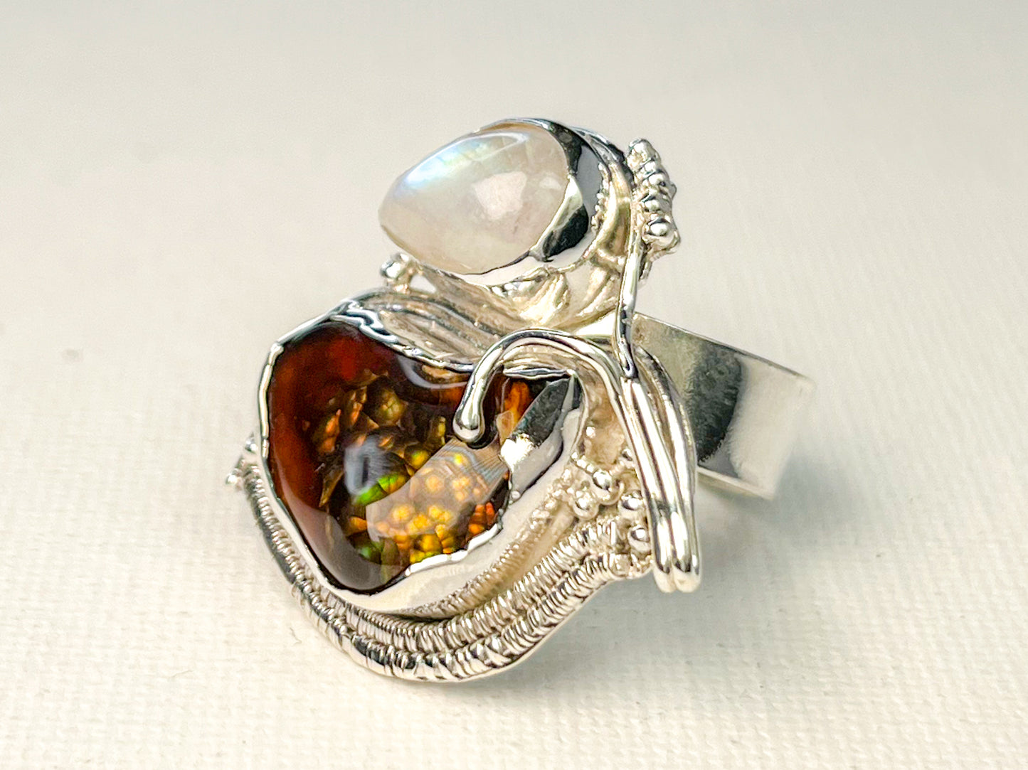 Fire Agate & Moonstone Ring