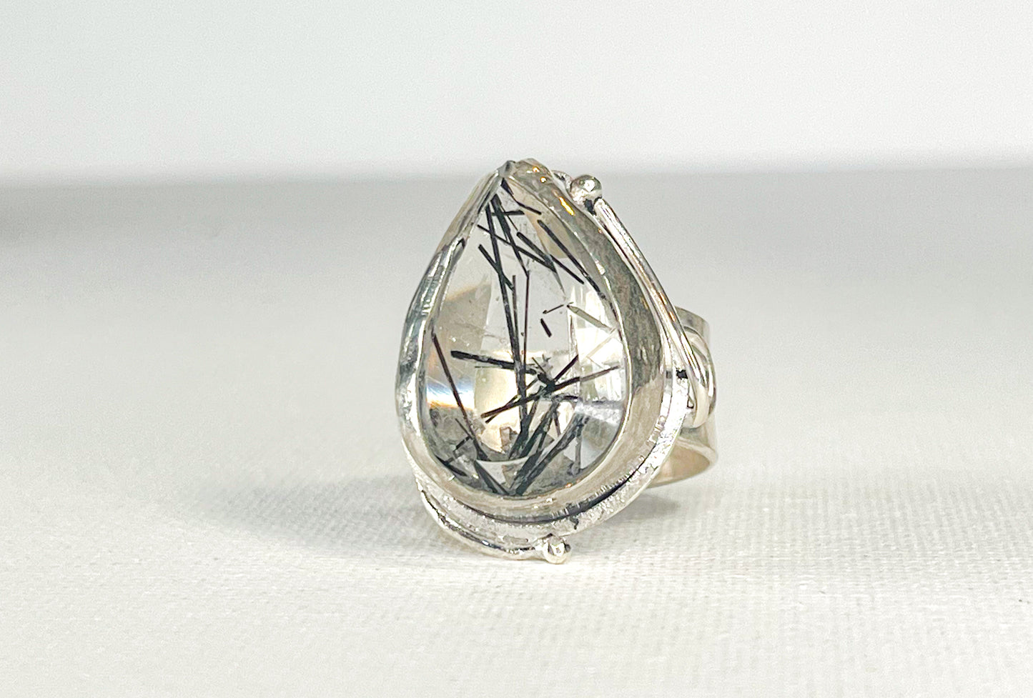 Silver Ring and  Rutilated Quartz with black tourmaline