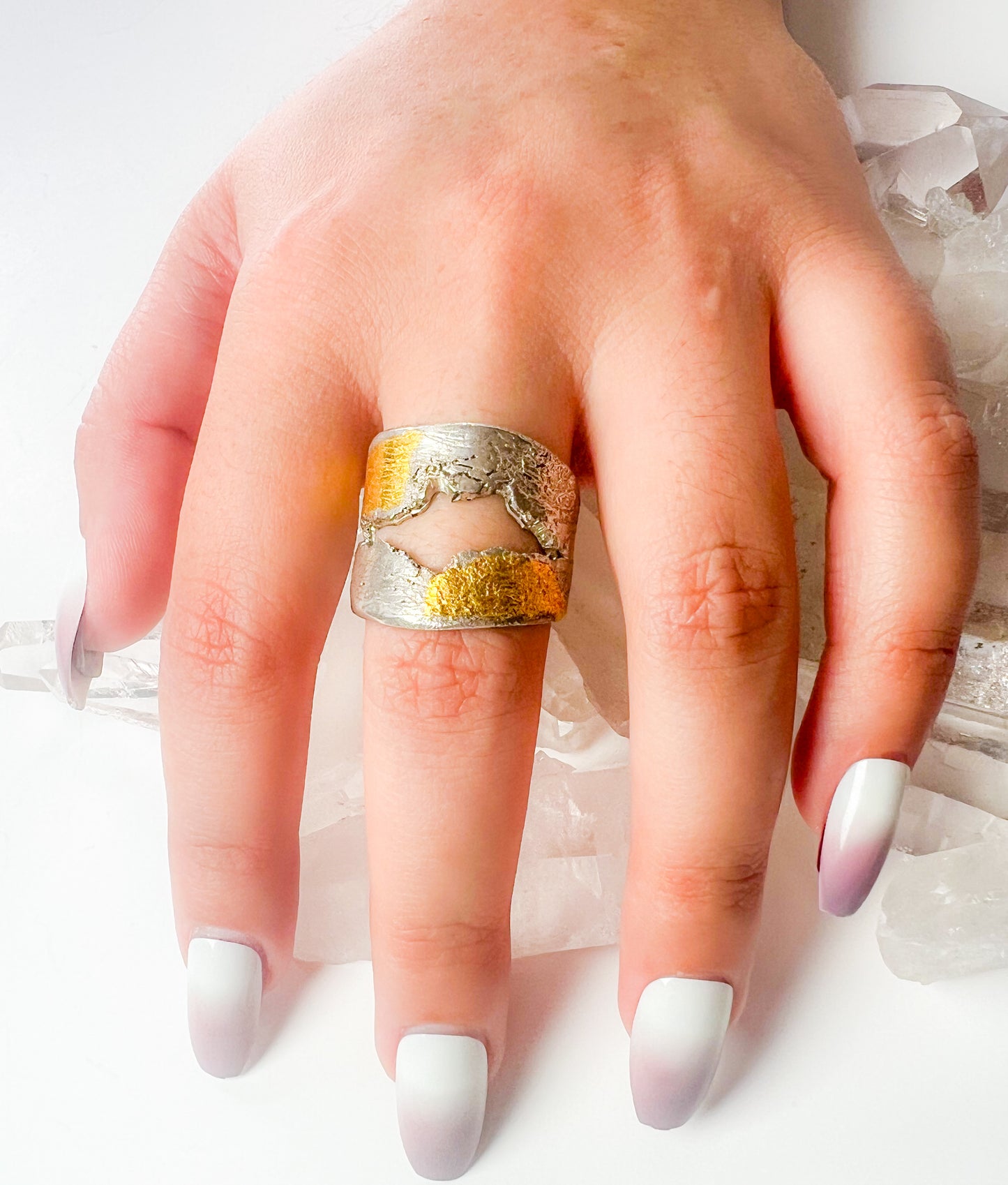 Shape of the mountains Sterling Silver ring with gold