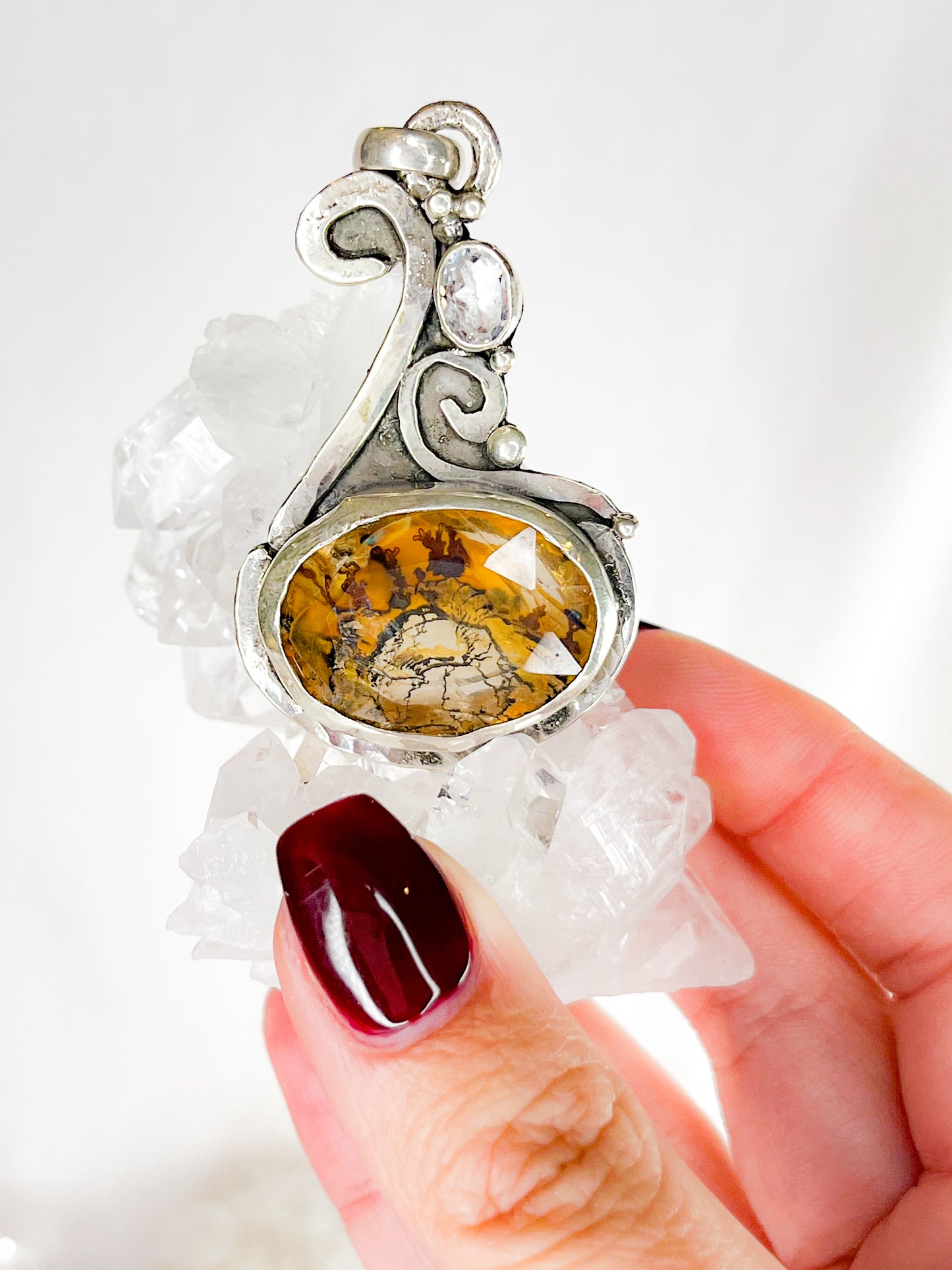 Sterling Silver Necklace with Dendritic Quartz and Faceted Quartz – Elegance Inspired by Nature