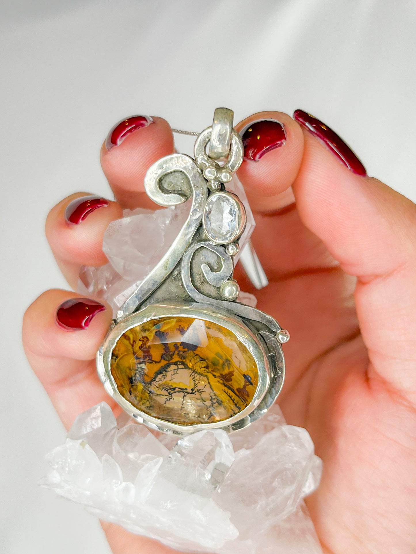 sterling silver Dendritic Quartz with faceted quartz necklace