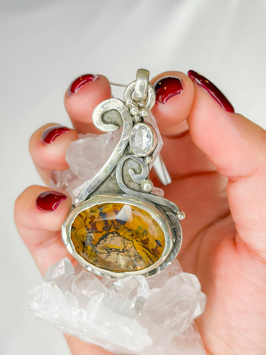 sterling silver Dendritic Quartz with faceted quartz necklace