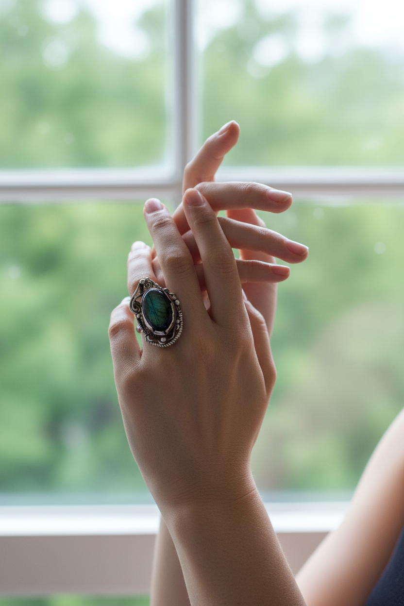 Sterling silver ring with a labradorite