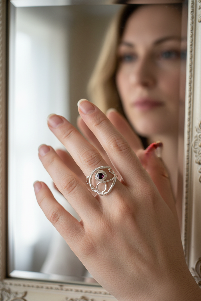Sterling silver ring with red garnet