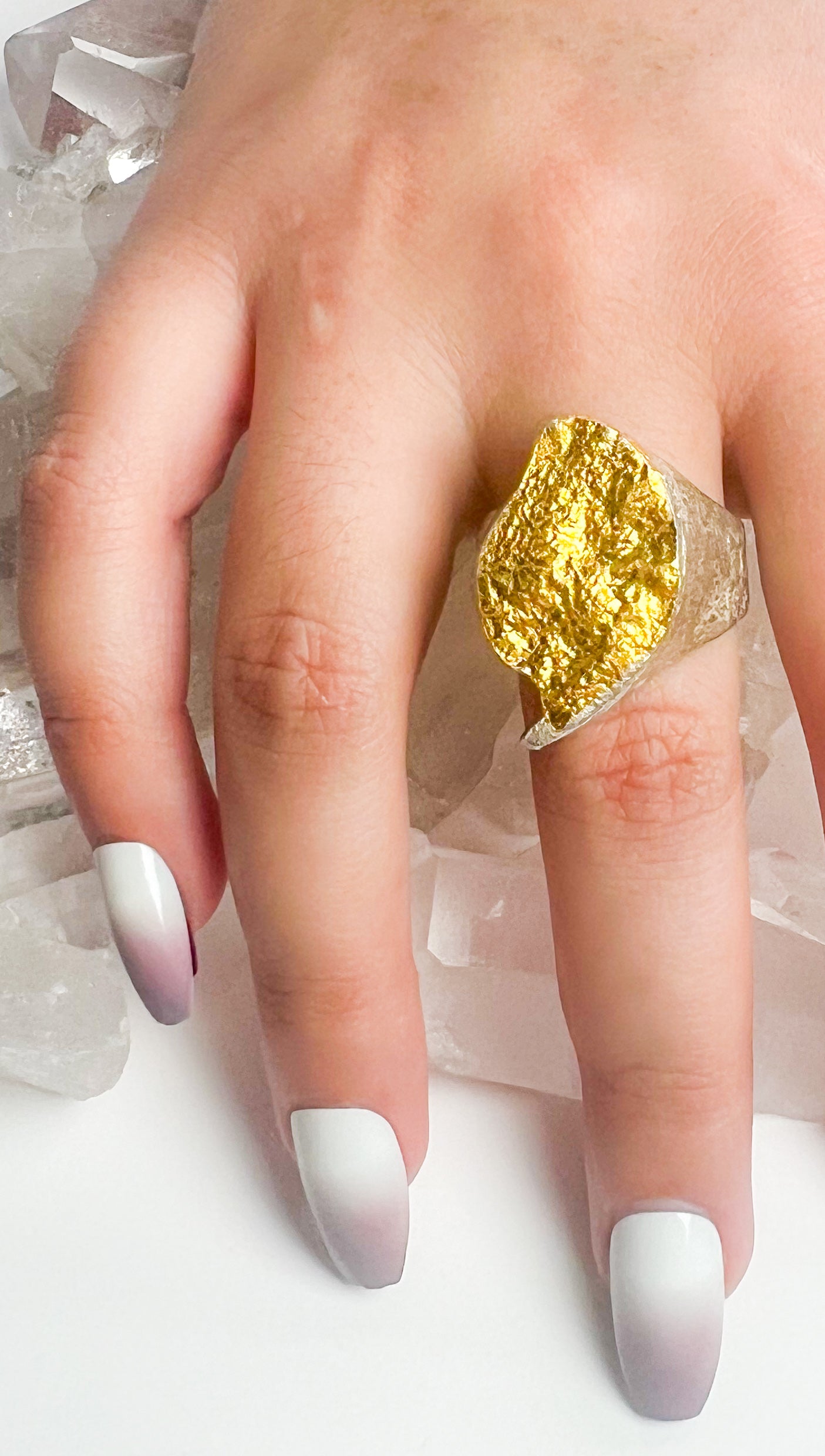 Mama Coca Leaf sterling silver ring with gold