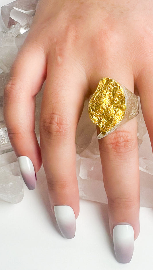 Mama Coca Leaf  sterling silver ring with gold