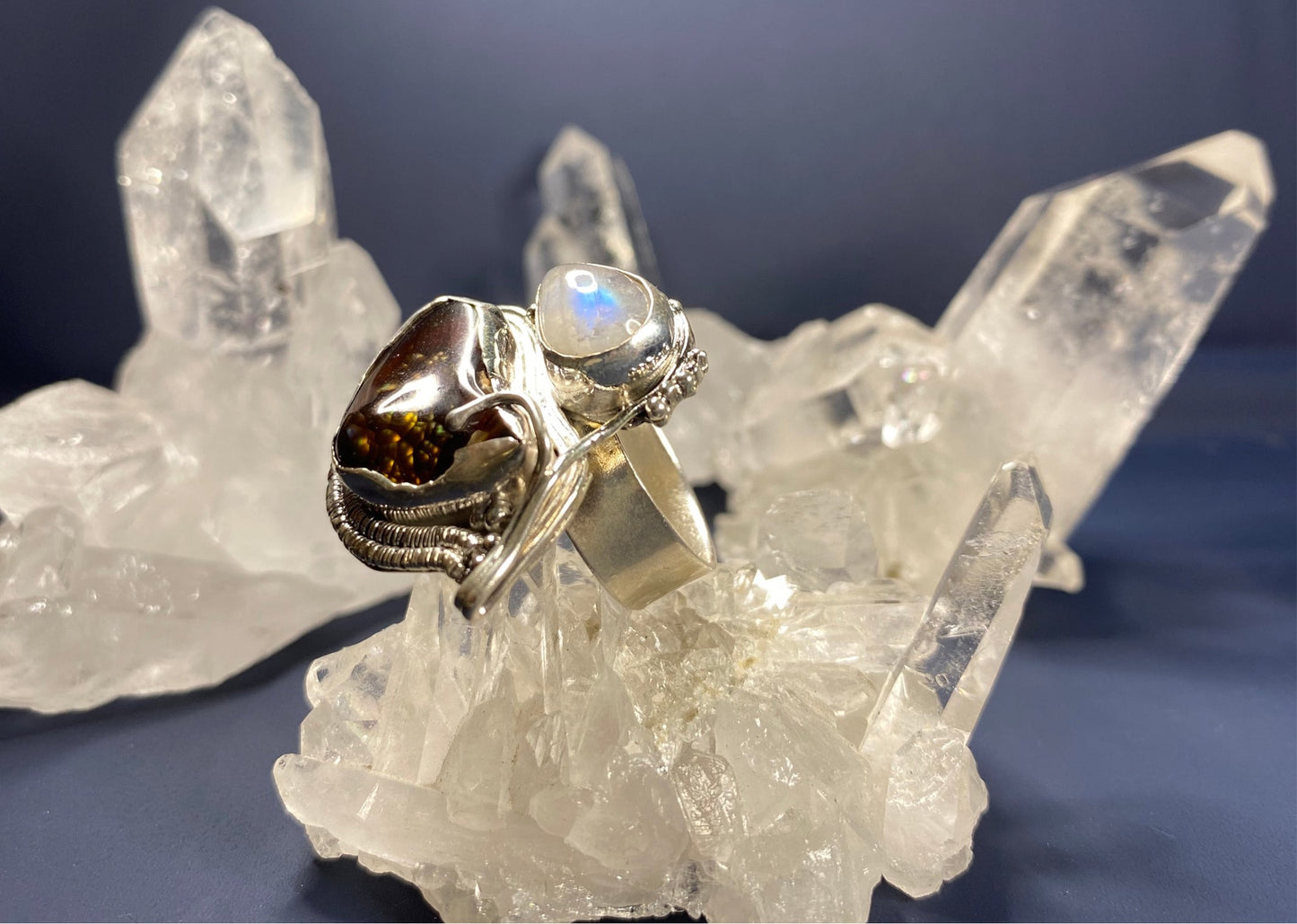 Fire Agate & Moonstone Ring
