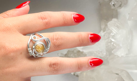 Silver ring with Rutilated Gold Quartz