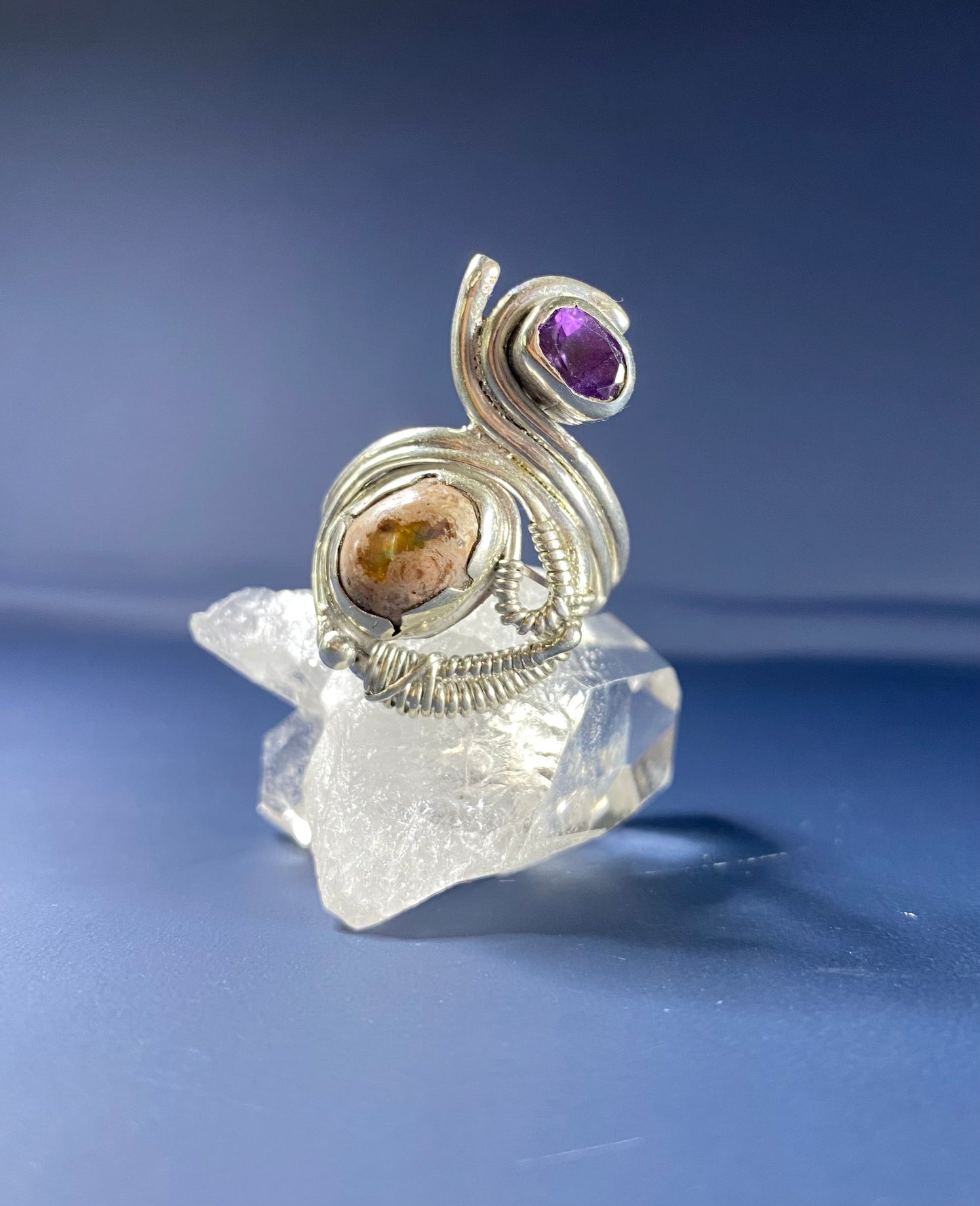 Purple Amethyst & Fire Opal Ring