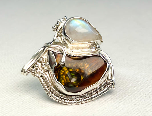 Fire Agate & Moonstone Ring