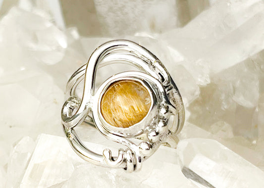 Silver ring with Rutilated Gold Quartz