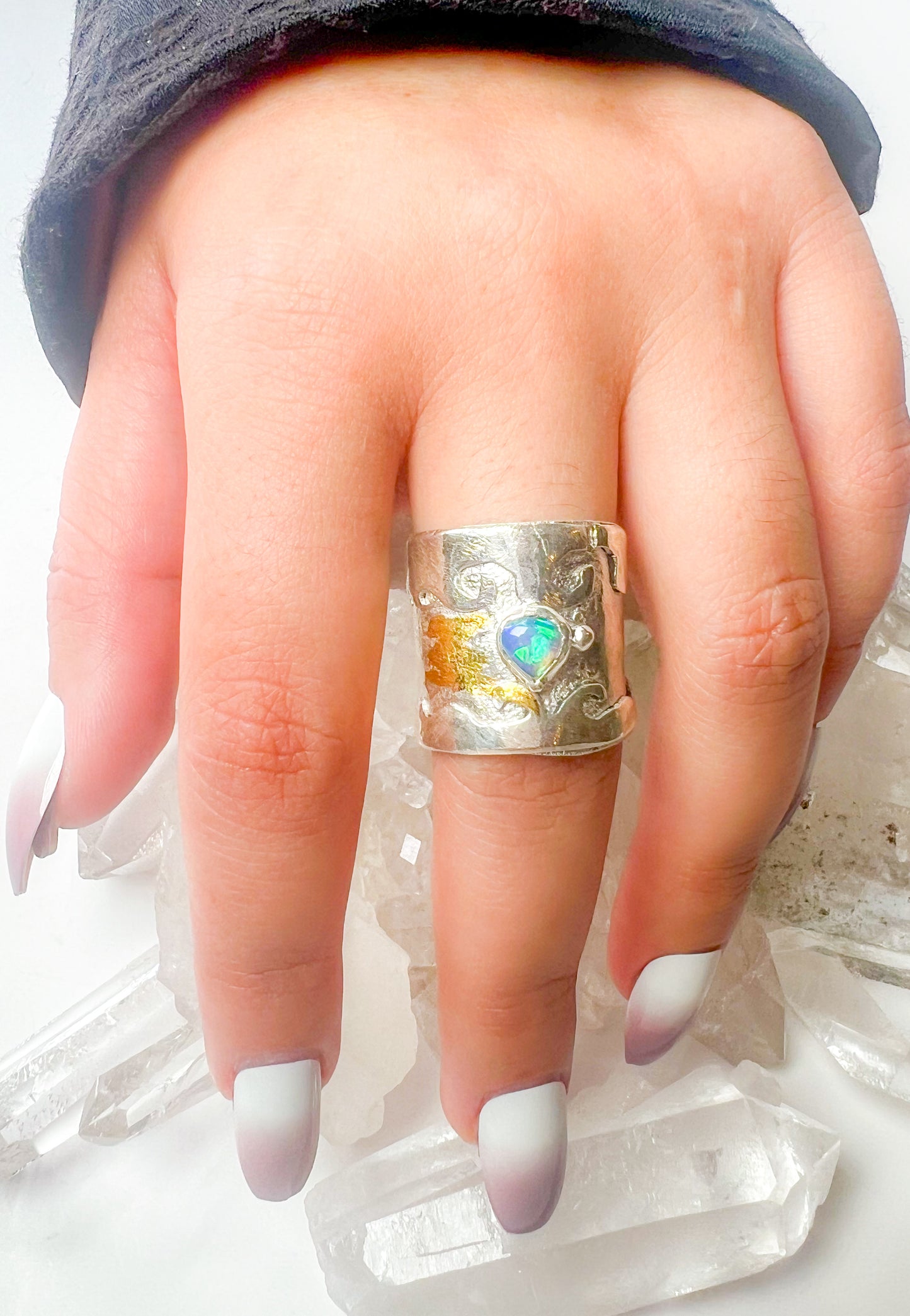 Sterling silver gold ring with Australian opal