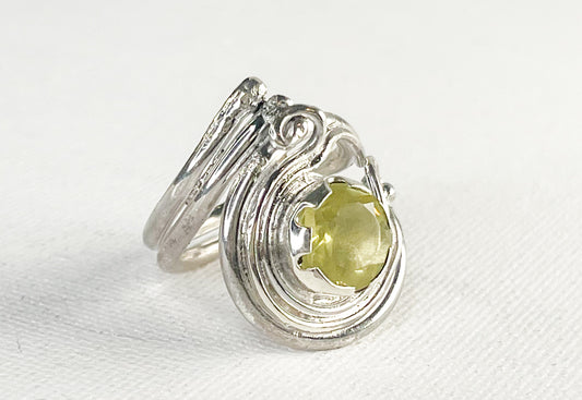 Silver Ring with Green Golden Crystal