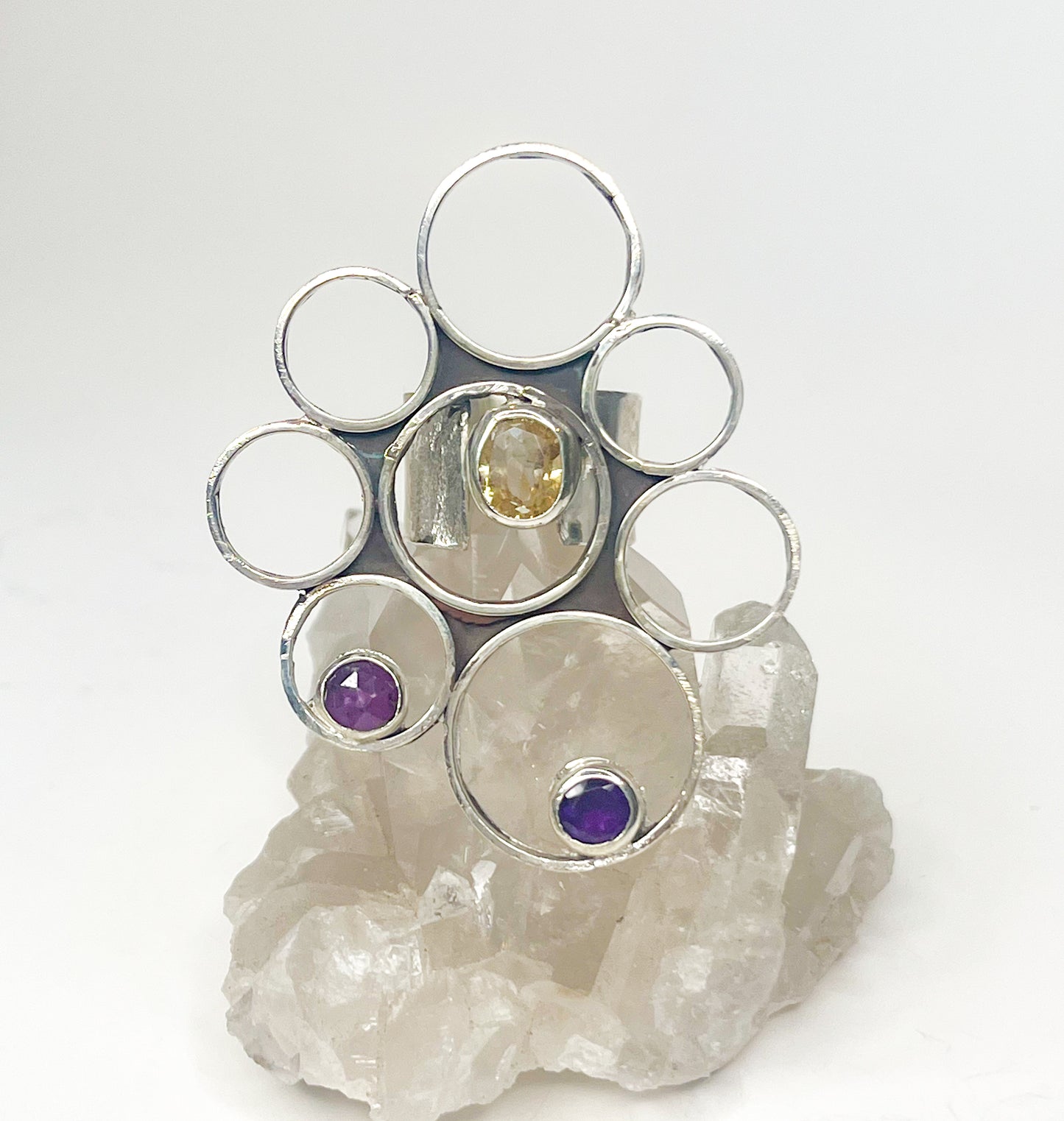 Pop Sterling silver ring with ruby citrine and amethyst