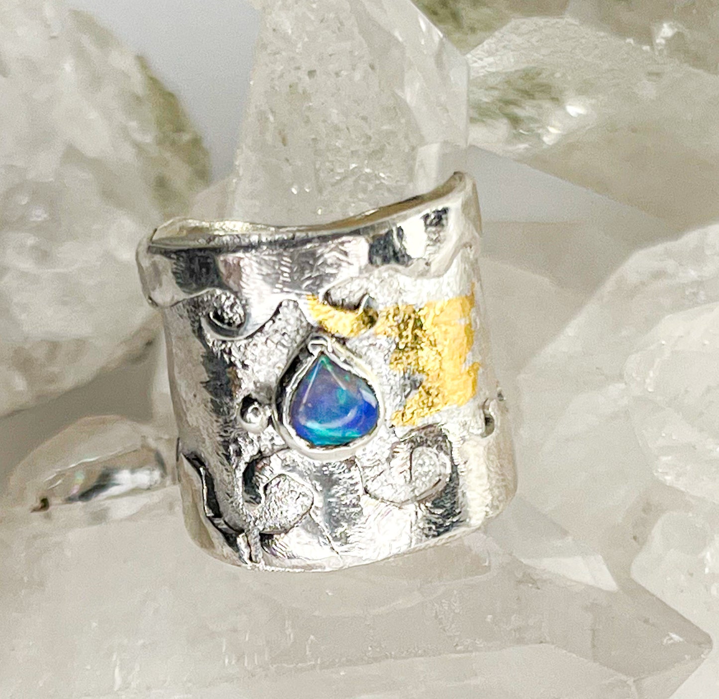 Sterling silver gold ring with Australian opal