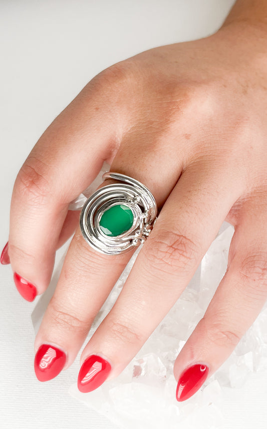 Sterling Silver Ring with Aventurine Crystal