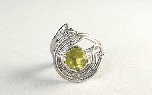 Silver Ring with Green Golden Crystal