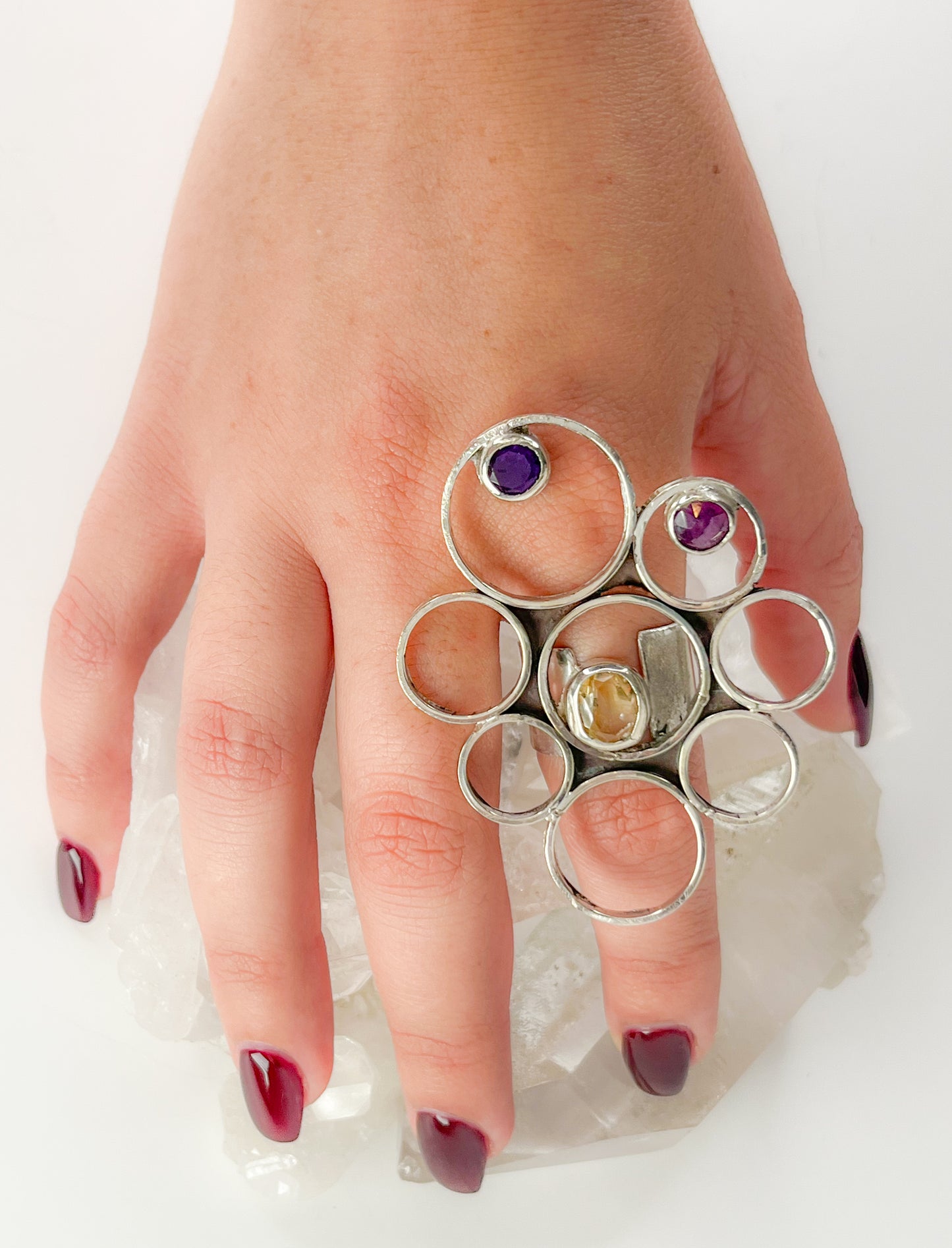 Pop Sterling silver ring with ruby citrine and amethyst