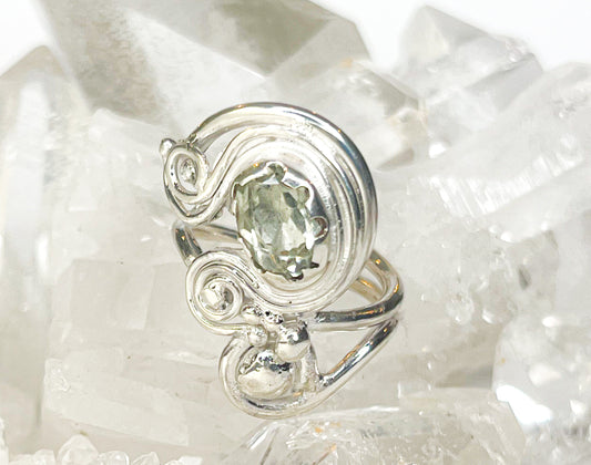 Silver ring with green amethyst