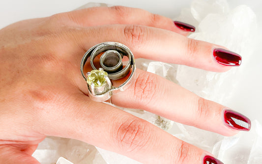 Pop Sterling silver ring with green gold citrine