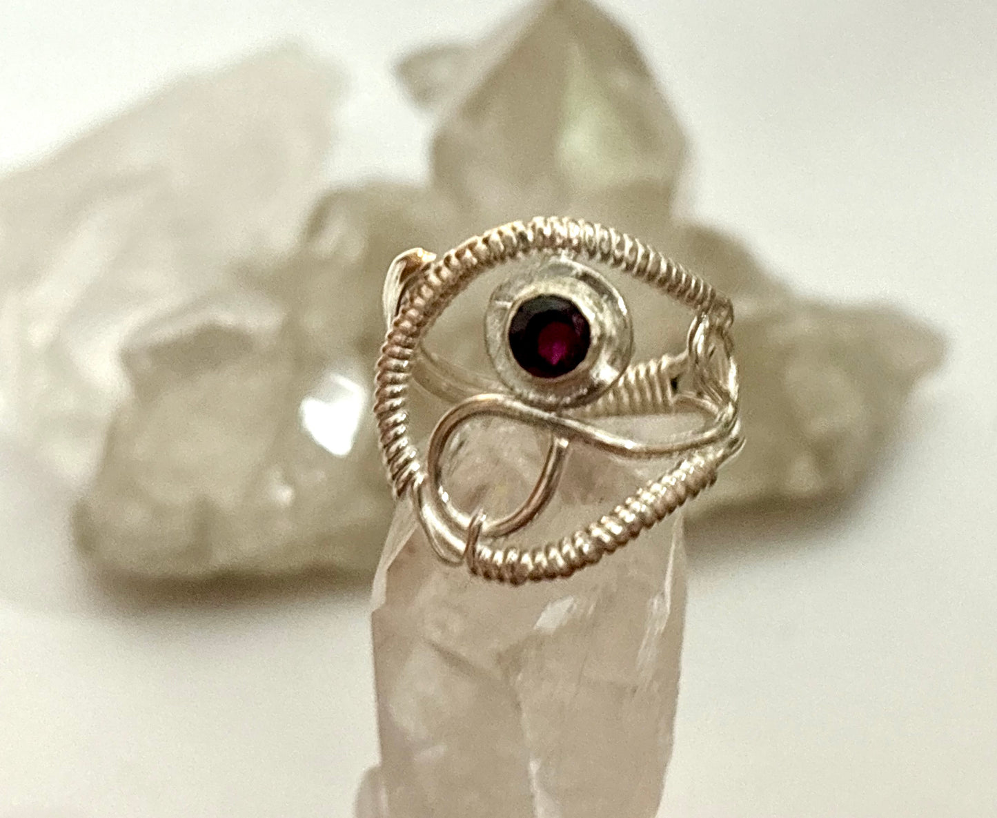 Sterling silver ring with red garnet