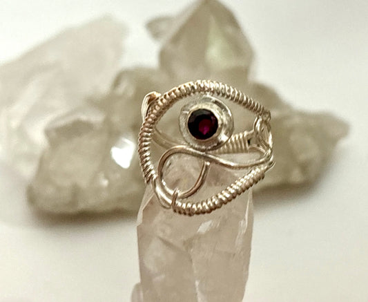 Sterling silver ring with red garnet