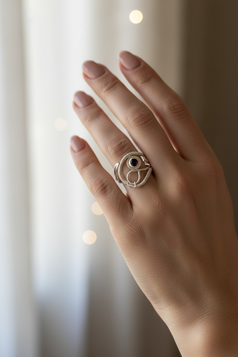 Sterling silver ring with red garnet