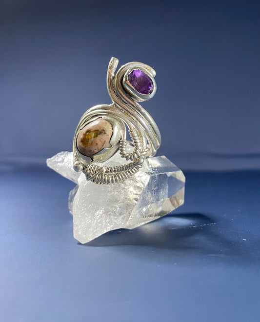 Purple Amethyst & Fire Opal Ring
