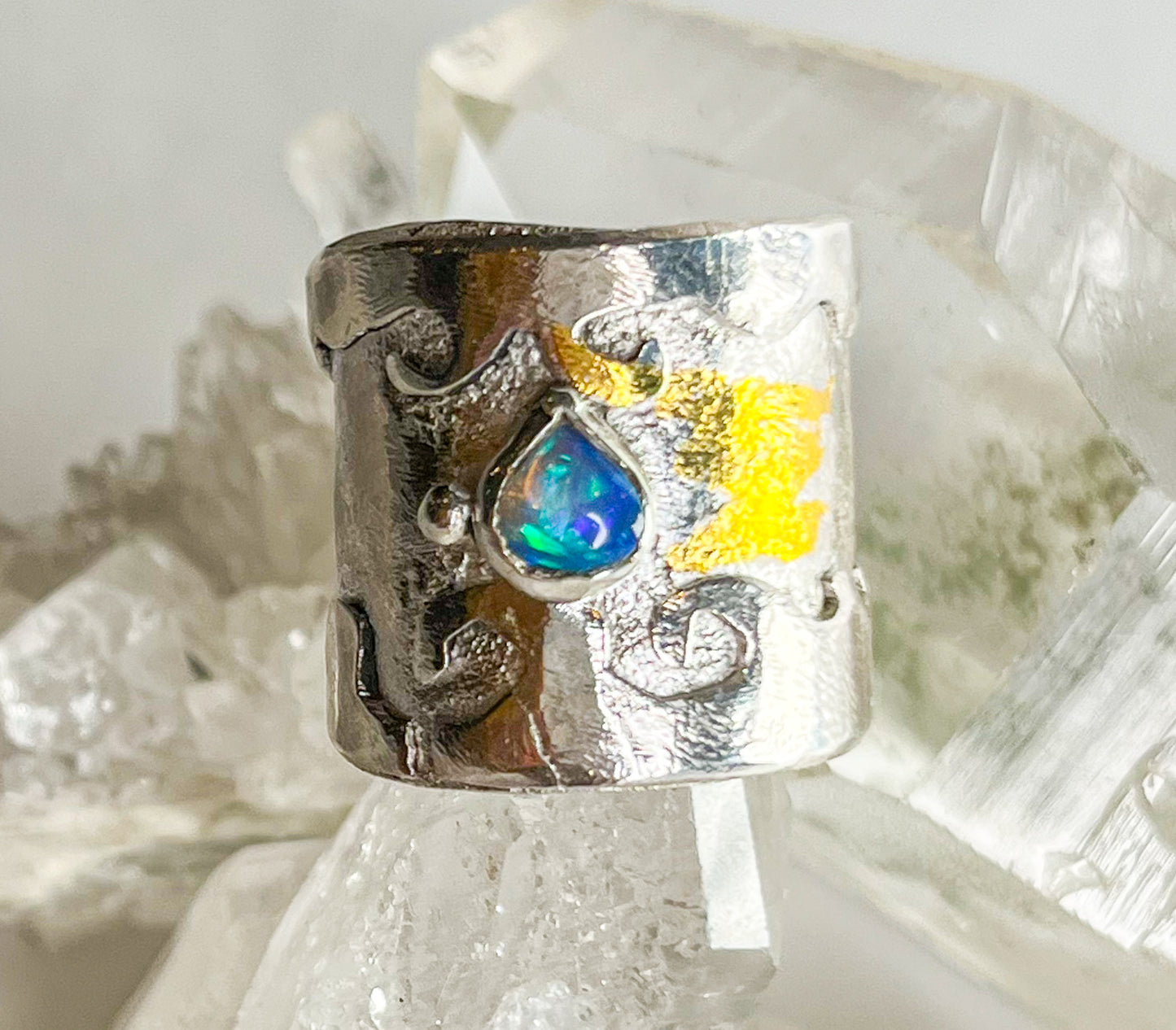 Sterling silver gold ring with Australian opal