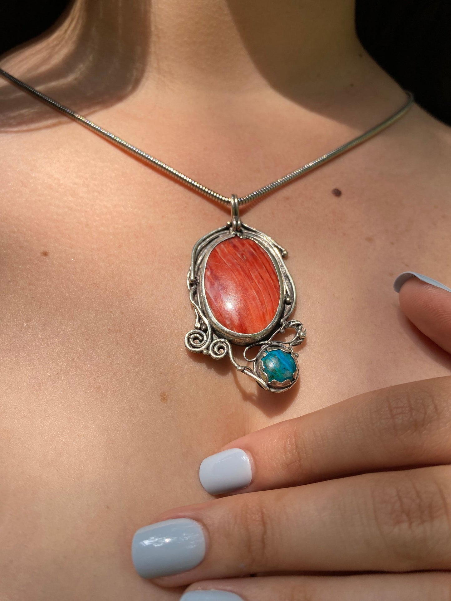 Spondylus Shell & Turquoise Pendant