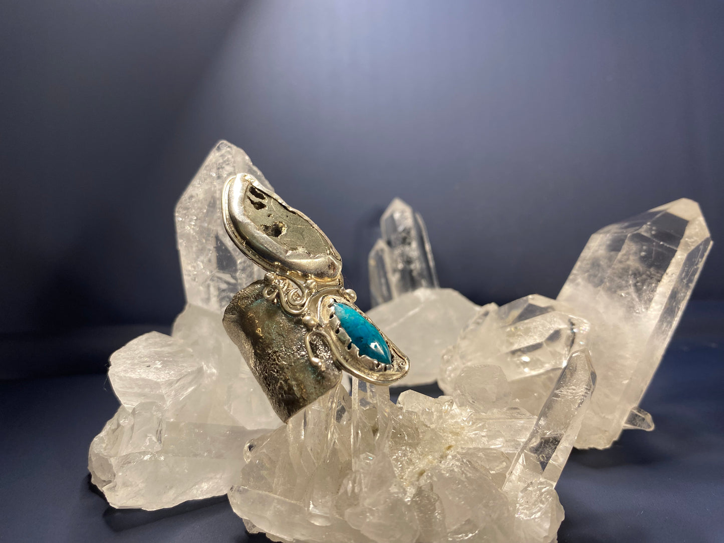 Turquoise & Fossil Ring