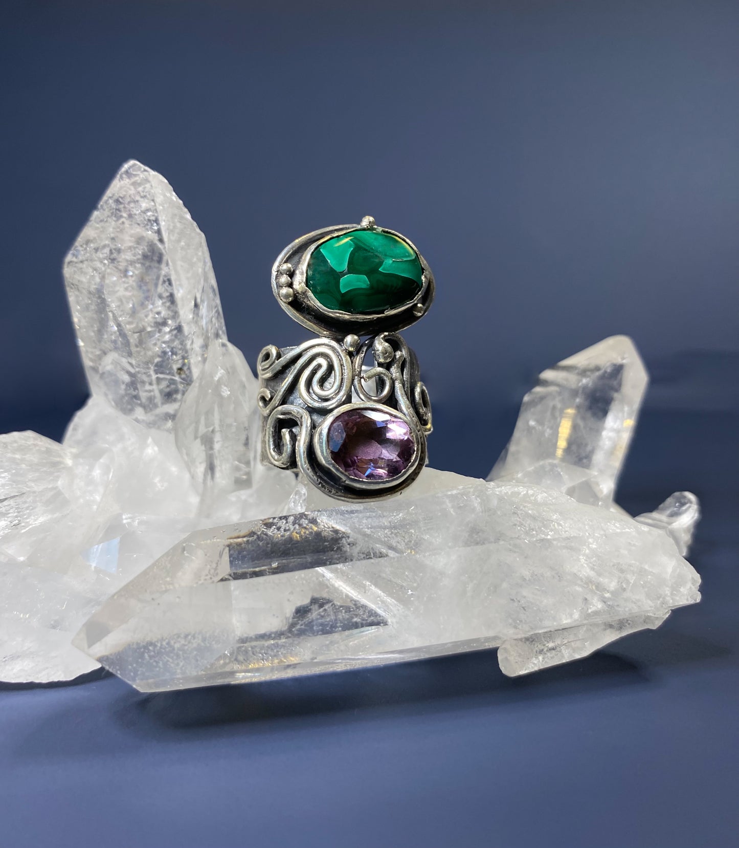 Malachite & Amethyst Ring