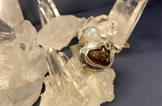 Fire Agate & Moonstone Ring